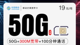 移动芒果宽带卡：19元月租包50G流量+100分钟+300M宽带 移动宽带套餐